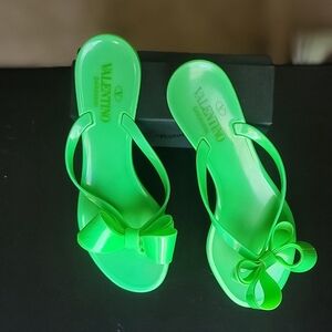 Valentino Bright Green Jelly Sandals With Bow Sz 38/7.5 Wmns
